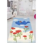 Pelangi Uçan Kuş Ve Kız Yıkanabilir Kaymaz Taban Leke Tutmaz Çocuk Odası Halıs, Kırmızı-Mavi 100 x 150