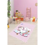 Pelangi Unicorn Desenli Dijital Baskı Yıkanabilir Kaymaz Taban Çocuk Odası Halısı, Pembe-Mavi 60 x 120