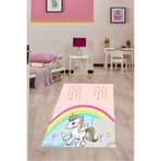 Pelangi Unicorn Desenli Dijital Baskı Yıkanabilir Kaymaz Taban Çocuk Odası Halısı, Şeker Pembe-Mavi 100 x 500