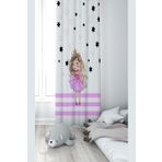 Pelangi Unicorn Ve Kız Desenli Dijital Baskı Yıkanabilir Bebek Çocuk Odası Fon Perdesi, beyaz-pembe 70 x 200
