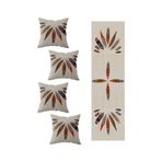Pelangi Yaprak Desenli Salon Mutfak Masa Değişik Ranır Modelleri Dekoratif 4'lü Kırlent Kılıfı ve Runner Set, Turuncu-Bej 40 x 140