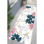 Pelangi Yaprak Mermer Desenli Dijital Baskı Yıkanabilir Kaymaz Taban Modern Salon Halısı ve Yolluk, Beyaz 80 x 500, 9554900805007