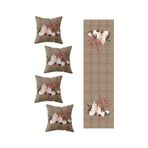 Pelangi Yılbaşı Kokina Mum Kozalak Masa Değişik Ranır Modelleri Dekoratif 4'lü Kırlent Kılıfı Runner Seti, Kahverengi 40 x 140