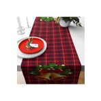 Pelangi Yılbaşı Tema Ekose Leke Tutmaz Kumaş Runner, Bordo-Lacivert-Yeşil 40 x 140