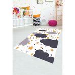 Pelangi Yıldız Ve Bulut Desenli Dijital Baskılı Kaymaz Taban Yıkanabilir Çocuk Odası Halısı, Beyaz-Mavi 180 x 300