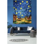 Pelangi Yıldızlı Geceler Köy Evleri Van Gogh Leke Tutmaz Kumaş Duvar Örtüsü Duvar Halısı Tapestry GOGH021, 70 x 70