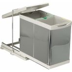 Pelikan Steely 21200 14+14 Çift Kovalı - 28 Litre Raylı Dolap İçi Mutfak Çöp Kovası - Gri - 28 lt
