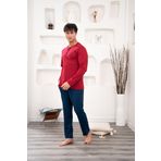 Pelin 1244 Erkek Kısa Kollu Yazlık Pamuk Gri Lacivert Cepli Düğmeli Spor Pijama Takımı (BORDO, 2XL)