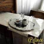 Pelince Epoksi Reçine Dantelli Tepsi - Siyah Dantel Gümüş Varak - Eni: 23 Cm boyu: 33 cm - 23 x 35 cm