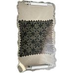 Pelince Epoksi Reçine Dantelli Tepsi - Siyah Dantelli Gümüş Taşlı - Eni: 21 Cm boyu: 35 cm - 21 x 32 cm