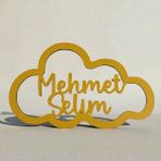 Pelince Kişiye Özel Isimli Bulut Makrome Kasnağı - Bebek ve Çocuk Odası Kapı Süsü Isimliği - Dekoratif Duvar Süsü Makrome Malzemesi - Hastane Odası Kapı Isimliği Kasnak (33X20 Cm) - Sarı