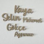 Pelince Kişiye Özel Lazer Kesim Renkli Ahşap Isim | Takı Yastığı Kelime Harf Dekoru | Genişlik: 15 cm - Ahşap - Bej