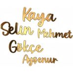 Pelince Kişiye Özel Lazer Kesim Renkli Ahşap Isim | Takı Yastığı Kelime Harf Dekoru | Genişlik: 15 cm - Altın