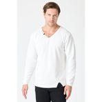 PELİTİSS Beyaz V Yaka Slim Fit Uzun Kollu Erkek Sweatshirt