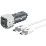 Pell PL-C15 Usb-A+ Usb-C 38W Turbo Hızlı Araç Şarj Cihazı Lightning To Usb-C Kablo - Gri - TYPE-C