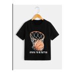 Pelna Çocuk Trend Model Siyah T Shirt Basketbol Pota Baskılı Pamuklu