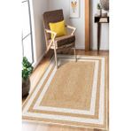 Pelura Halı Çerçeveli Jüt Görünümlü Dijital Baskı Yıkanabilir Kaymaz Taban Halı Mutfak Halısı Salon Halısı - Beyaz - 50 x 60 cm