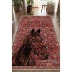 Pelura Halı Kilim Desenli At Figurlu Yıkanabilir Kaymaz Taban Bordo Halı