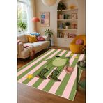 Pelura Halı Pinterest Kurbağa Desen Baskılı Kaymaz Yıkanabilir Salon Oturma Odası Mutfak Balkon Halısı Yolluk - Yeşil - 100 x 150 cm