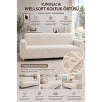 Pelüş 3 Kişilik Welsoft Kanepe Örtüsü | Lastikli Koltuk Örtüsü |çekyat Örtüsü| koltuk kılıfı Krem 180 x 230
