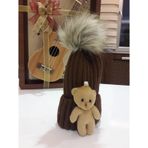 Peluş Ayıcıklı Ponponlu Çocuk Beresi Kahverengi