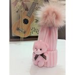 Peluş Ayıcıklı Ponponlu Çocuk Beresi Pembe