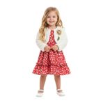 Peluş Bolerolu Çiçekli Kız Çocuk Elbise, KIRMIZI, 1-2YAS