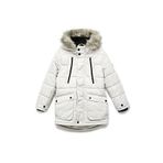 Peluş Detaylı Uzun Kollu Fermuarlı Cepli Uzun Kapşonlu Şişme Mont