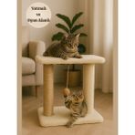 Peluş Dokulu 44 cm Kedi Tırmalama Tahtası | Oturaklı ve Yatma Yüzeyli, Ponponlu Oyun Alanı, Yumuşak Doku ve Tırmalamaya Dayanıklı Tasarım | Soft ve Sevilen Renk Seçenekleriyle - Ekru