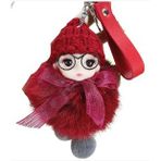 Peluş Gözlüklü Kız Bebek Çanta Süsü/Charm Anahtarlık (Bordo)