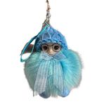 Peluş Gözlüklü Kız Bebek Çanta Süsü/Charm Anahtarlık (Gök Mavisi)