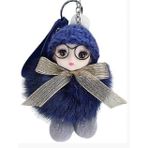 Peluş Gözlüklü Kız Bebek Çanta Süsü/Charm Anahtarlık (Lacivert)