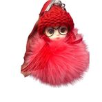 Peluş Gözlüklü Kız Bebek Çanta Süsü/Charm Anahtarlık (Nar Çiçeği Kırmızı)