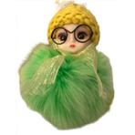 Peluş Gözlüklü Kız Bebek Çanta Süsü/Charm Anahtarlık (Yeşil)