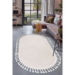 Peluş Halı Krem Cool Saçaklı Oval Post Kesme Yolluk Kilim Salon Halısı Modelleri