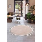 Peluş Halı Pembe Cool Saçaklı Yuvarlak Kesme Post Yolluk Kilim Salon Halısı Modelleri