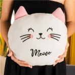 Peluş Kedi Yastık - Beyaz - 30 x 30 cm