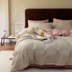 Peluş Kışlık Nevresim Takımı 135x200 4 Parça Pembe Bej Flanel Kaşmir Dokunuşlu Ters Çevrilebilir Kış Yatak 2 Sıcak Rahat Mercan Polar Nevresim ve 2 Yastık Kılıfı 80x80 Fermuarlı