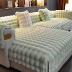 Peluş Koltuk Kılıfı Kaymaz L Şekilli Köşe Kanepe Kılıfı Süper Yumuşak Suni Kürk Koltuk Örtüsü Oturma Odası için Kalınlaştırılmış ve Rahat 90 × 280 cm Cehennem Yeşili