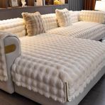 Peluş Koltuk Örtüsü Battaniyesi Kaymaz Kanepe Kılıfı L Şekilli Kesitli Kanepe için Süper Yumuşak Suni Kürk Kılıf Kalınlaştırılmış ve Rahat Krem Beyaz 90 × 240 cm