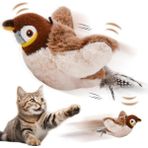 Peluş Kuş Kedi Oyuncağı Kanat Çırpan Sesli Olta Ipe Asılabilir Hareketli Şarjlı Oyuncak (Uçma Yok) - Renkli