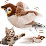 Peluş Kuş Kedi Oyuncağı Kanat Çırpan Sesli Olta İpe Asılabilir Hareketli Şarjlı Oyuncak (Uçma Yok)