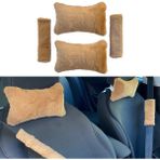 Peluş Ortopedik Araba Seyahat Boyun Yastığı Emniyet Kemer Pedi Seti Kahverengi - Belirtilmemiş