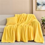 Peluş Polar Battaniye 180 x 200 cm - Kanepe, Kanepe, Yatak için Yumuşak Rahat Örtü - Sıcak Hafif Sarı Pamuk Yün Örtü