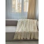 Peluş Püsküllü Ekru Geometrik Desen Koltuk Örtüsü 170X220 Cm