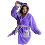 Pelüş sabahlık,bornoz, yumuşak polar sabahlık, kapüşonlu ve cepli, pelüş sıcak ev mantosu, uzun,sauna bornozu, spa ve tatil için(Lila, Standart)
