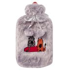 Peluş Sıcak Su Torbası Kedi Tasarımlı, Gri, 2 Litre, Yumuşak Kılıf, Çıkarılabilir Yıkanabilir, 20x35 cm, Su Sızdırmaz