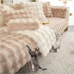 Peluş Tavşan Kanepe Örtüsü L Şekilli Koltuk Örtüsü Kaymaz Koltuk Koruyucu 1 2 3 4 Kişilik Köşe Kanepe Evcil Hayvan Köpek Koltuk Kılıfı Haki 70x120cm