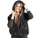 Pelüş Yelek,Pelüş Sweat,Pelüş Mont,Pelüş sıcak Tutan Yelek, Yılbaşı Hediyesi (Siyah, Şapka)
