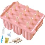 Pembe 1 Takım Dondurma Kalıp Yapışmaz Esnek Buz Lolly Makinesi 12 Izgaralar Silikon Şerbet Kalıpları Buz Küpü Tepsi Ev Tedarik (Yurt Dışından) - Renkli